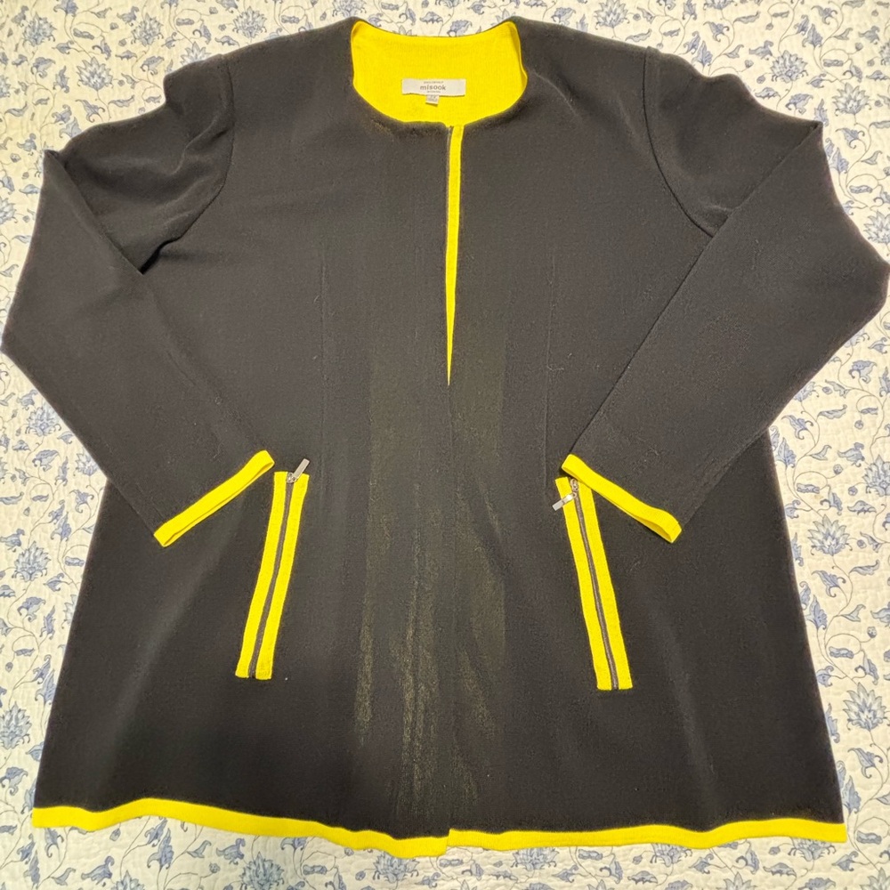 Misook Black Jacket with Yellow Trim